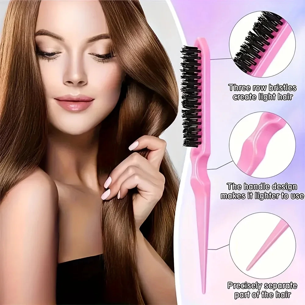 4-Piece Hair Styling Comb Set - Includes Rat Tail  Edge Brush & Smooth Black Brush Barber Styling Tools for All Hair Types