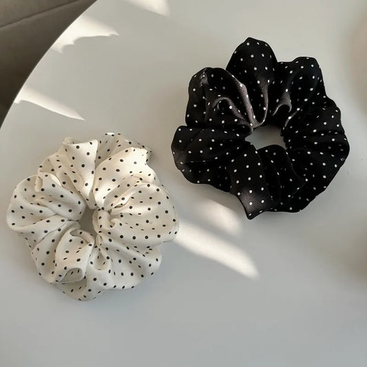 2Pcs Elegant Hair Scrunchies Women Minimalist Simulation Silk Hair Ties Wave Point Elastic Hair Loop Ponytail Hair Accessories