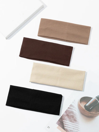 4Pcs Simple Fashion Women Solid Color Elastic HairBands Cute Wash Face Make-up Hair Band Vintage Sports Running Yoga Headbands