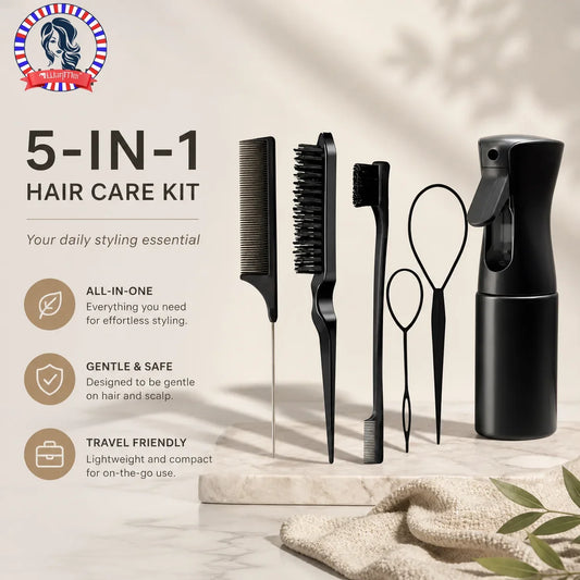 4-Piece Hair Styling Comb Set - Includes Rat Tail  Edge Brush & Smooth Black Brush Barber Styling Tools for All Hair Types