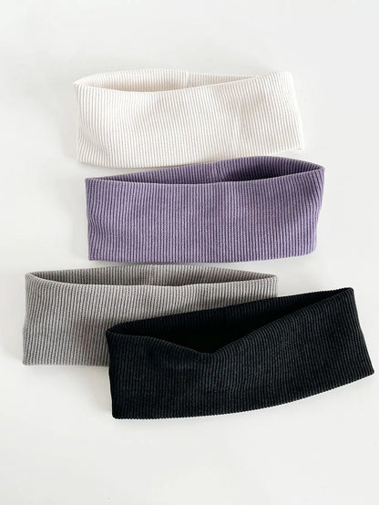 4Pcs Simple Fashion Women Solid Color Elastic HairBands Cute Wash Face Make-up Hair Band Vintage Sports Running Yoga Headbands