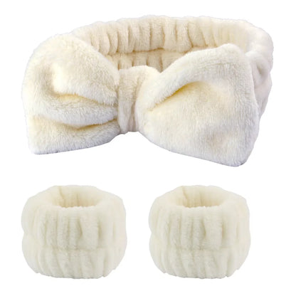 Wash Face Headbands For Women Coral Fleece Hair Bands Cuff Waterproof Bands Absorbent Wristbands Head Band Hair Accessories Set