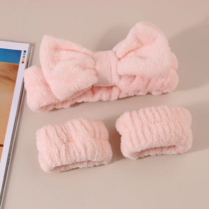 Wash Face Headbands For Women Coral Fleece Hair Bands Cuff Waterproof Bands Absorbent Wristbands Head Band Hair Accessories Set
