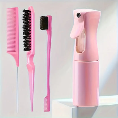 4-Piece Hair Styling Comb Set - Includes Rat Tail  Edge Brush & Smooth Black Brush Barber Styling Tools for All Hair Types